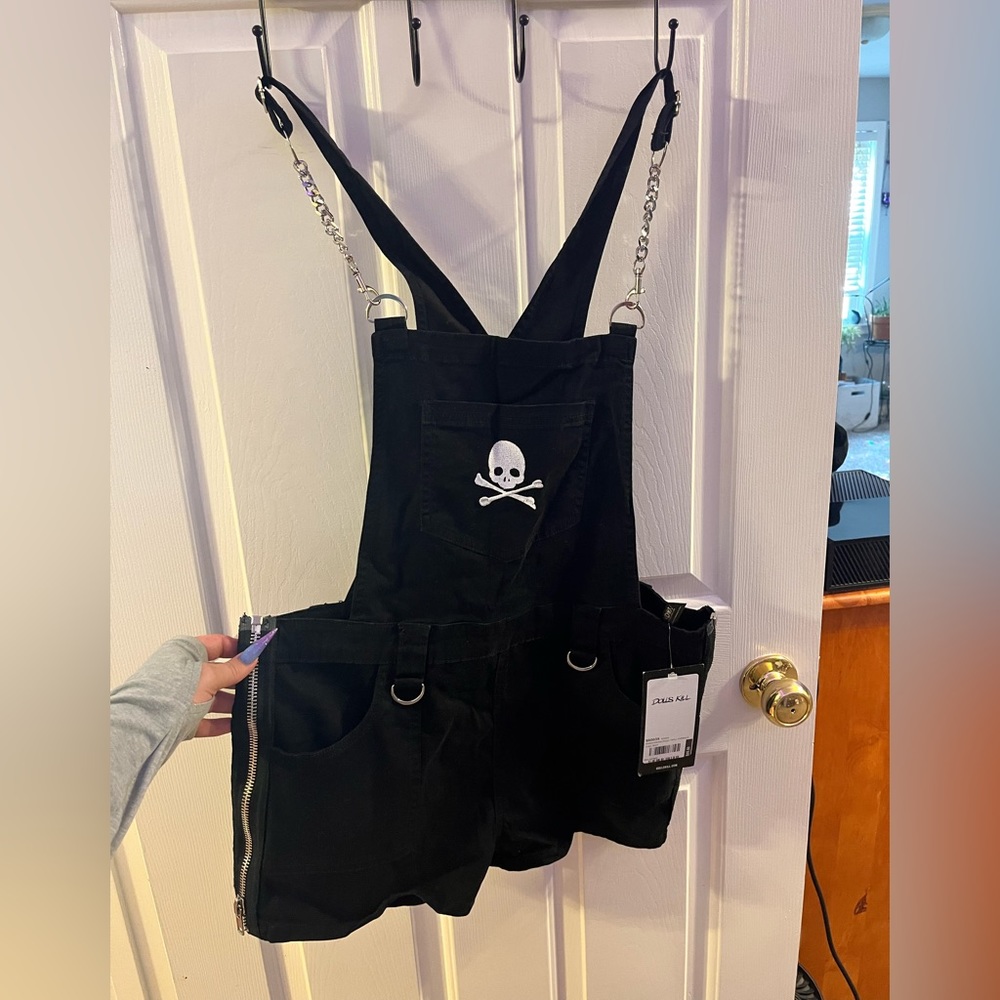 Black dolls kill skull overalls/romper
